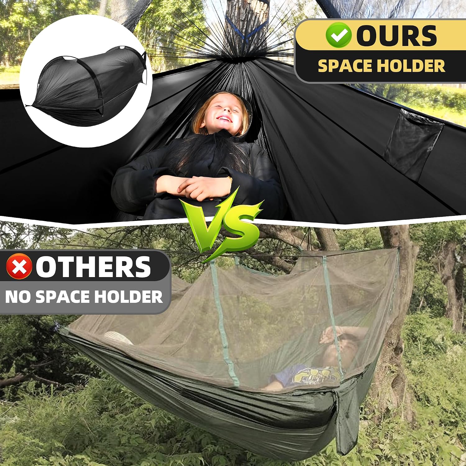 Detalle 2 de Lulladle Camping Hammock 118in Double with Mosquito Net