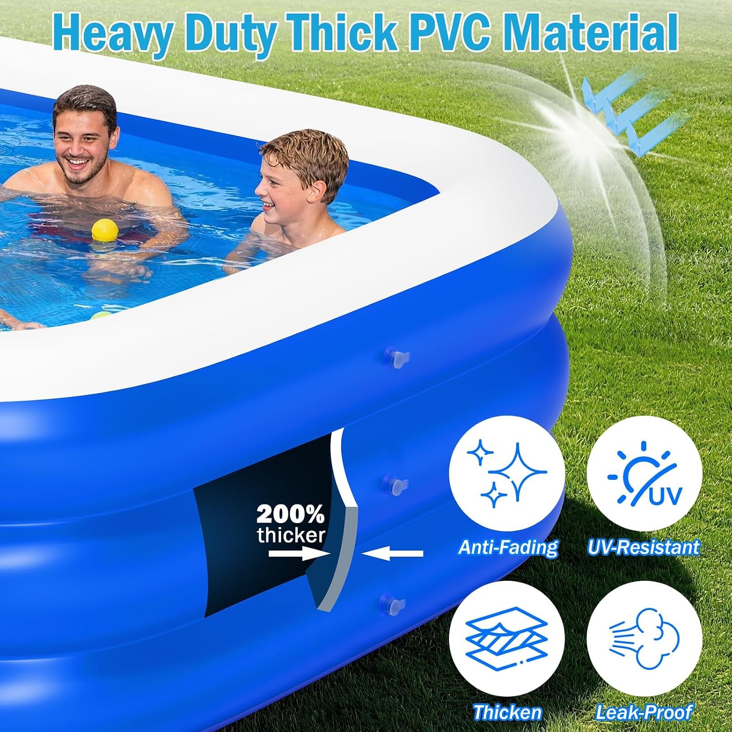 Detalle de Extra Large Inflatable Pool for Adults (180" x 76" x 22"): Oversized Backyard Fun with 3-Chamber Safety & Pump