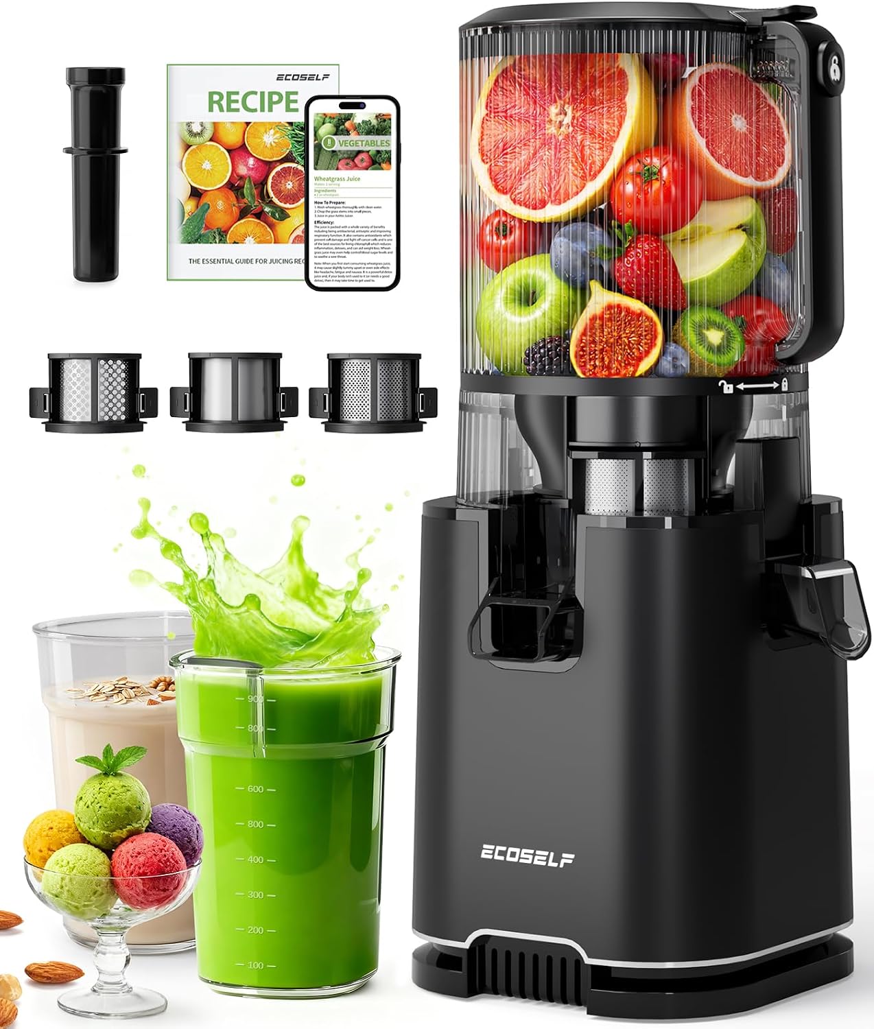 Detalle de ECOSELF Cold Press Juicer, 6-Inch Feed Chute