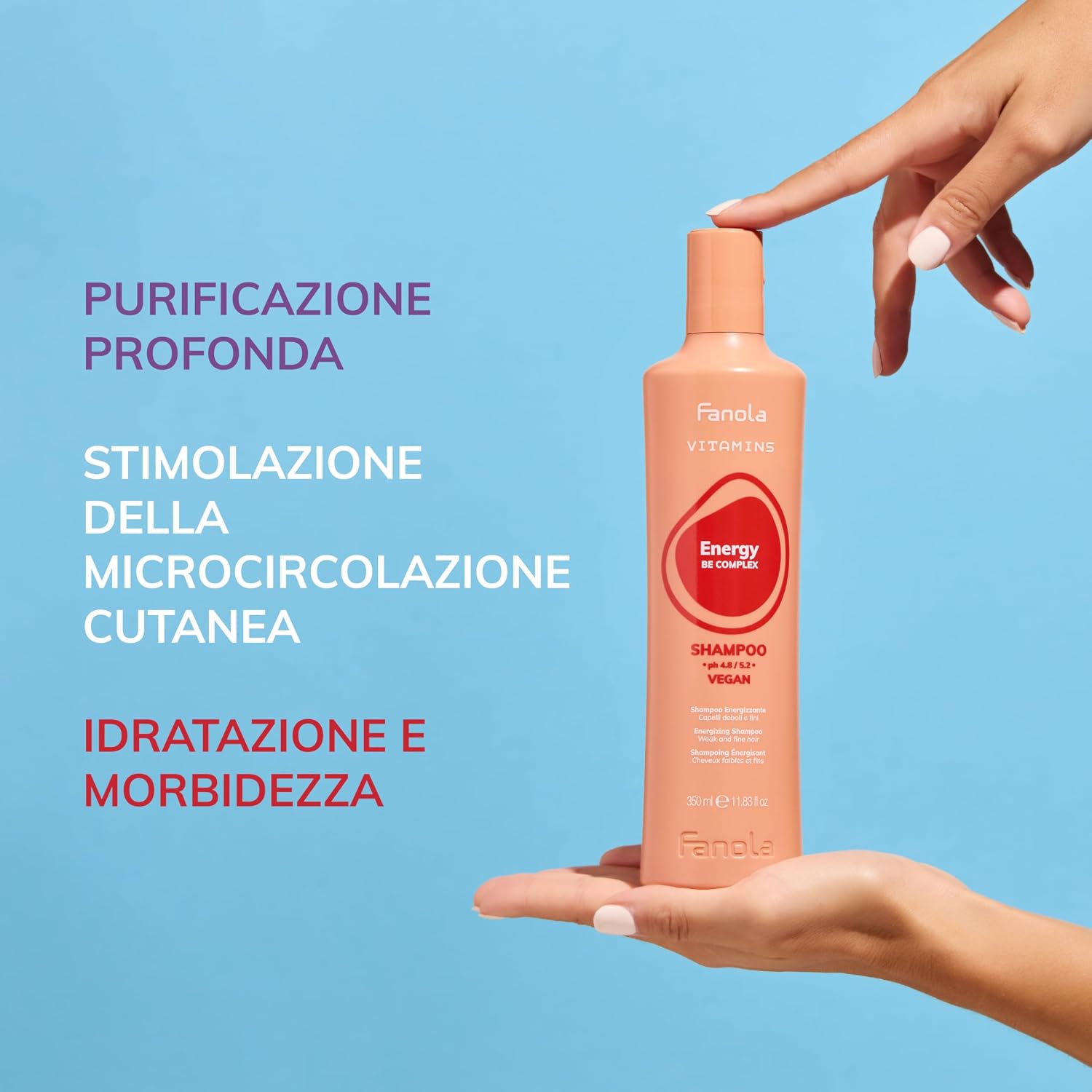 Detalle 2 de Fanola Vitamins Shampoo Energizzante 1000 ml: stimola il cuoio capelluto e rinforza i capelli