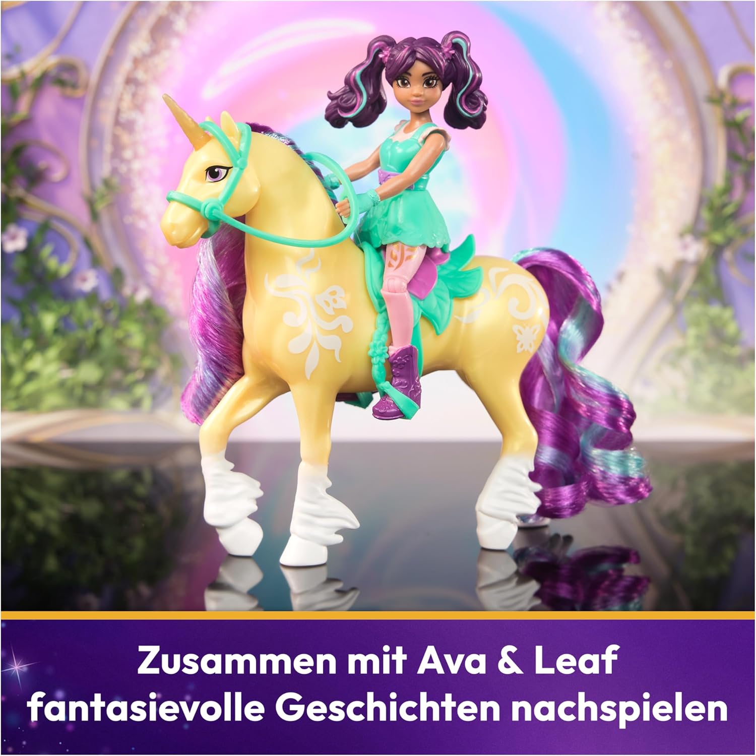 Detalle de Unicorn Academy AVA und Einhorn Leaf Set (ca. 12 cm) – Artikulationspuppe mit 2 Accessoires und Haarbürste, ab 4 Jahren