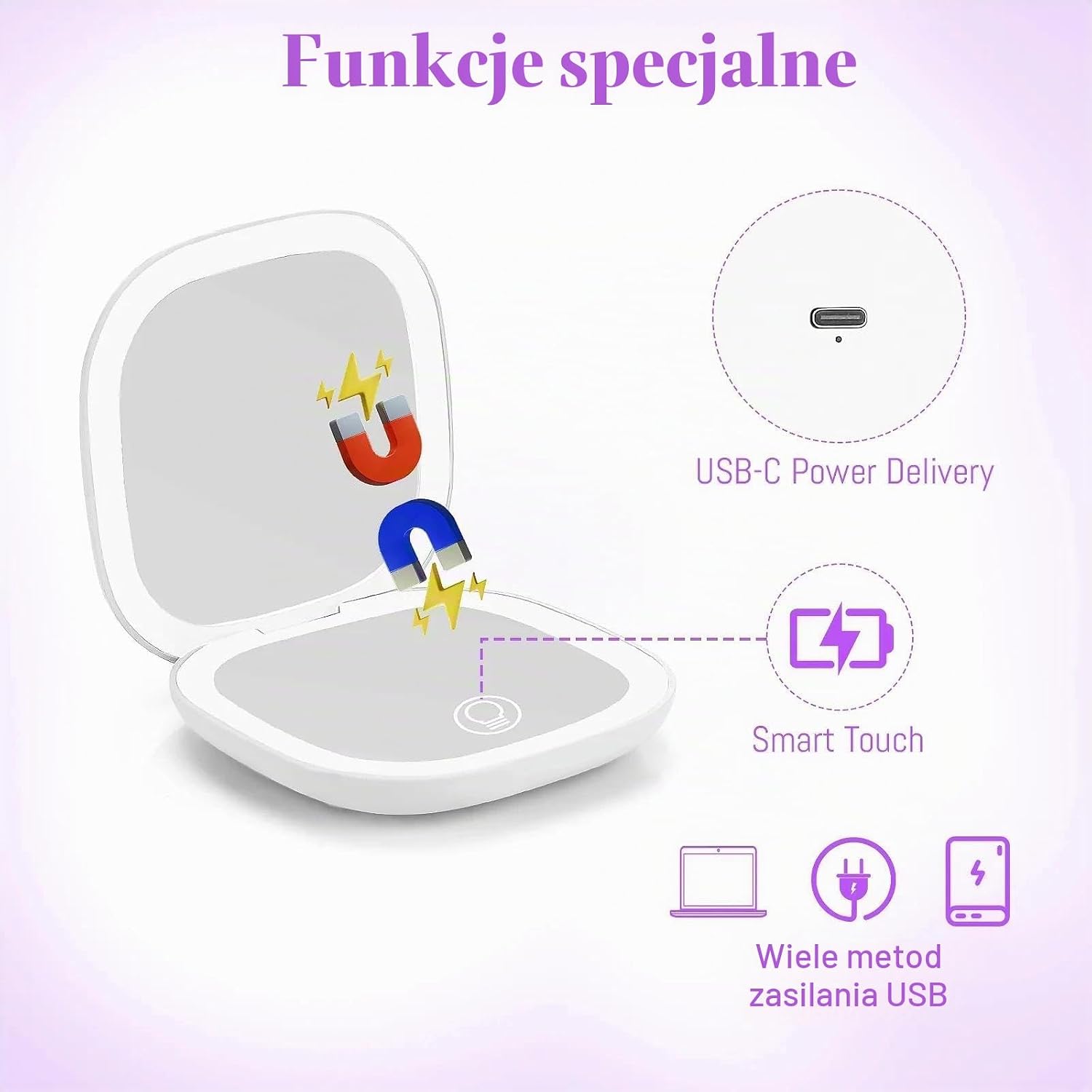Detalle de Collazoey lusterko kieszonkowe LED 1x/10x, USB-C, 3 tryby światła