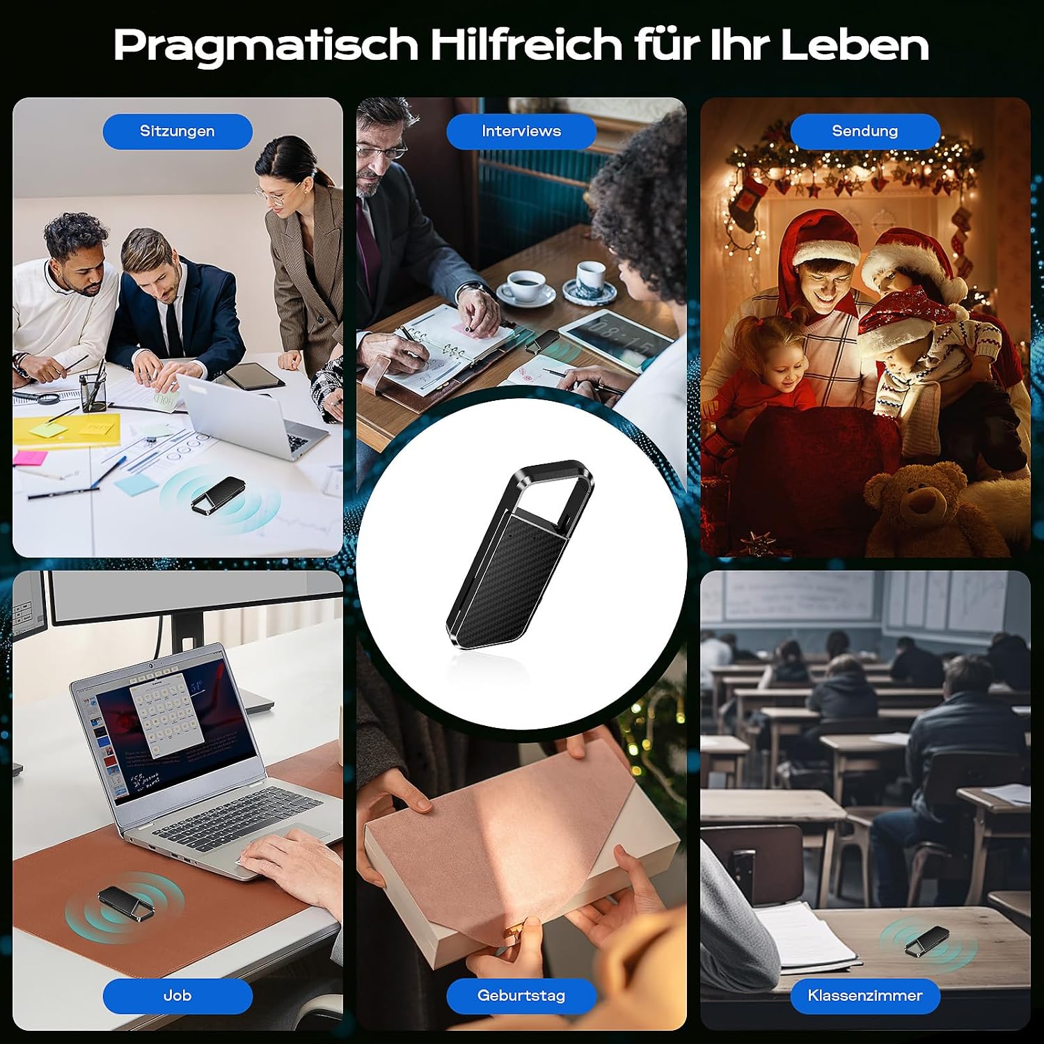 Detalle de 72GB Diktiergerät con riconoscimento vocale – Registratore vocale compatibile OTG, 6800 ore di registrazioni