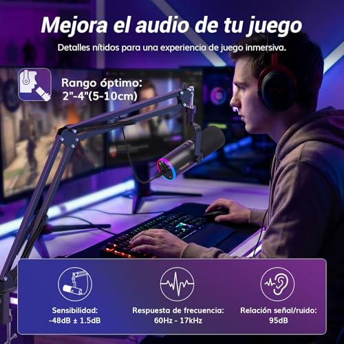 Detalle de TONOR TD510 AIR H+ Microfono de Gaming Dinámico: para PC, USB/XLR y RGB ajustable