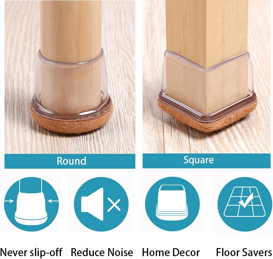 Thumbnail 6 de Upgraded Clear Silicone Chair Leg Floor Protectors (16 pcs) – 20-28mm, Round/Clear with Wrapped Felt