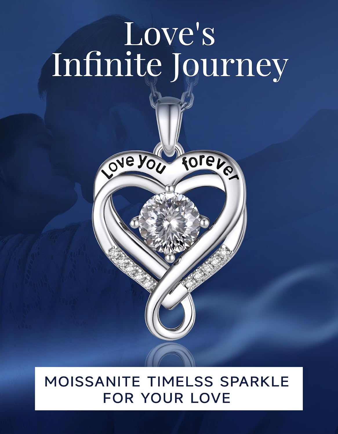 Detalle 2 de MomentWish Unendlichkeitszeichen Kette mit Doppelherz – Moissanit Halskette in Silber 925, 1 Karat