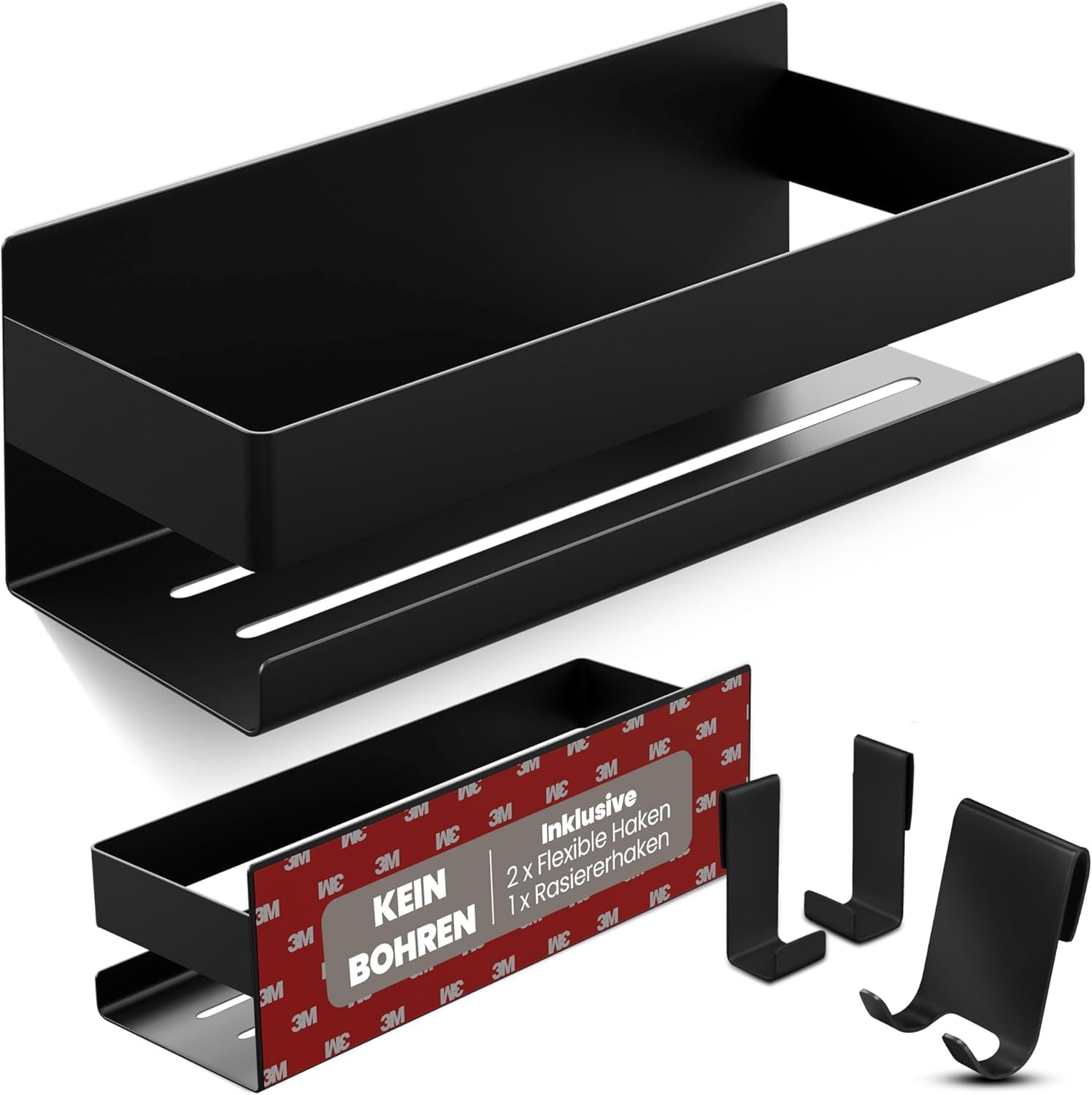 LIEBHEIM Duschablage ohne Bohren – Badregal/Organizer für die Dusche (schwarz)