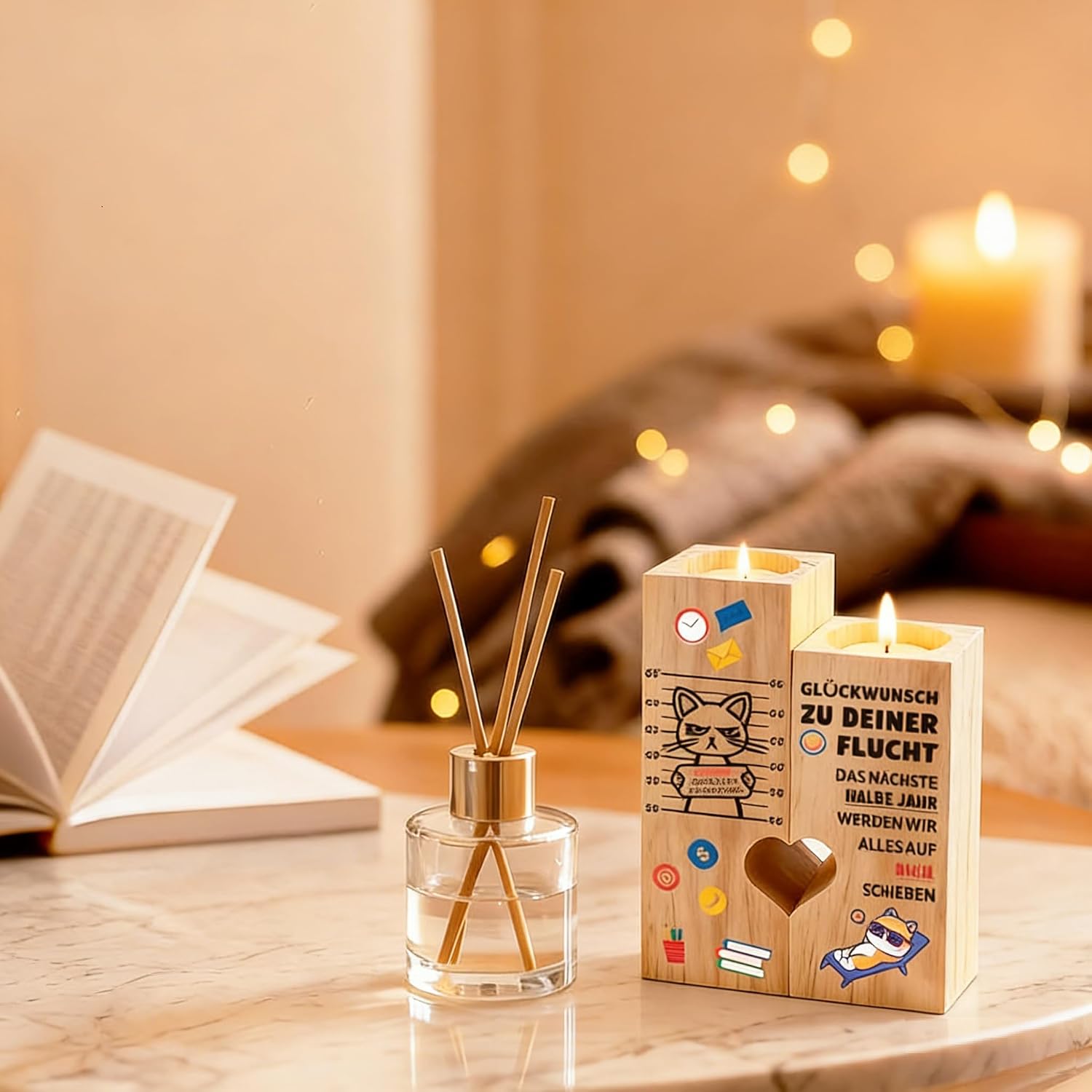 Detalle de Belillpipi Herzförmiger Holz-Kerzenhalter als Abschiedsgeschenk für Kollegen