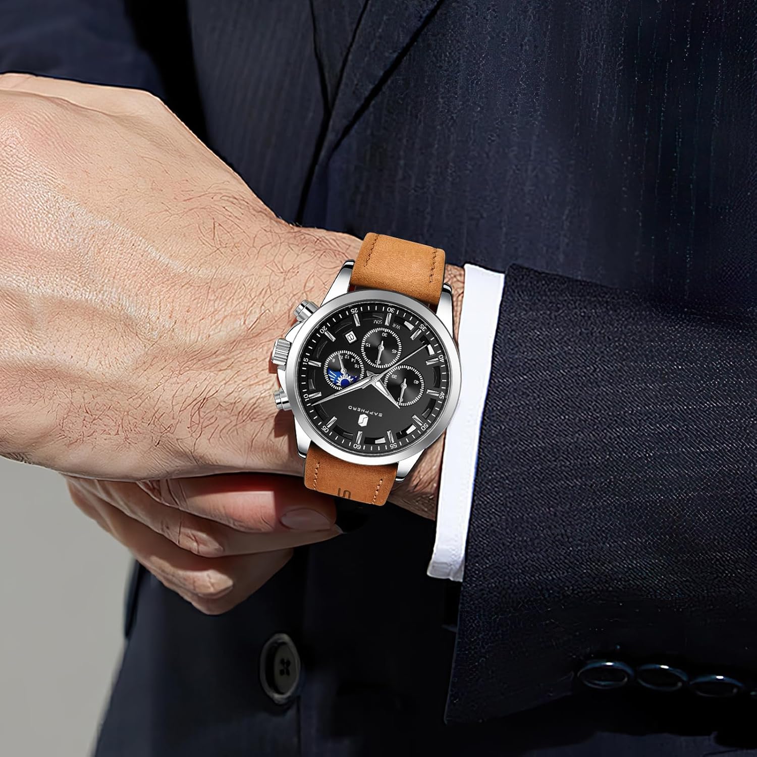 Thumbnail 1 de BENYAR BY Herrenuhr: Chronograph, Wasserdicht bis 30 m, Lederarmband, Edelstahlgehäuse
