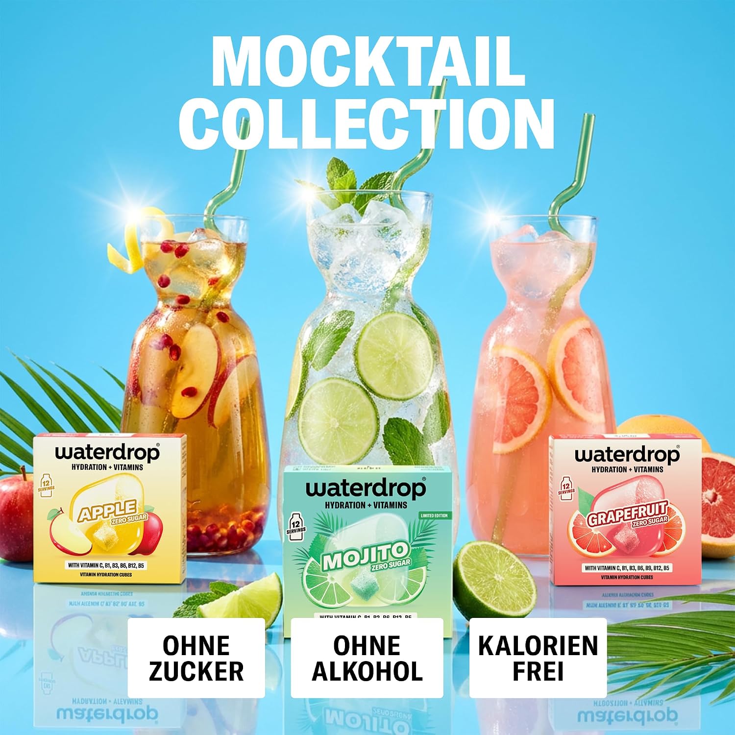 Detalle 2 de waterdrop Mocktail Set – 36 Würfel Drops (Mojito, Apfel, Grapefruit) mit Vitaminen, zuckerfrei