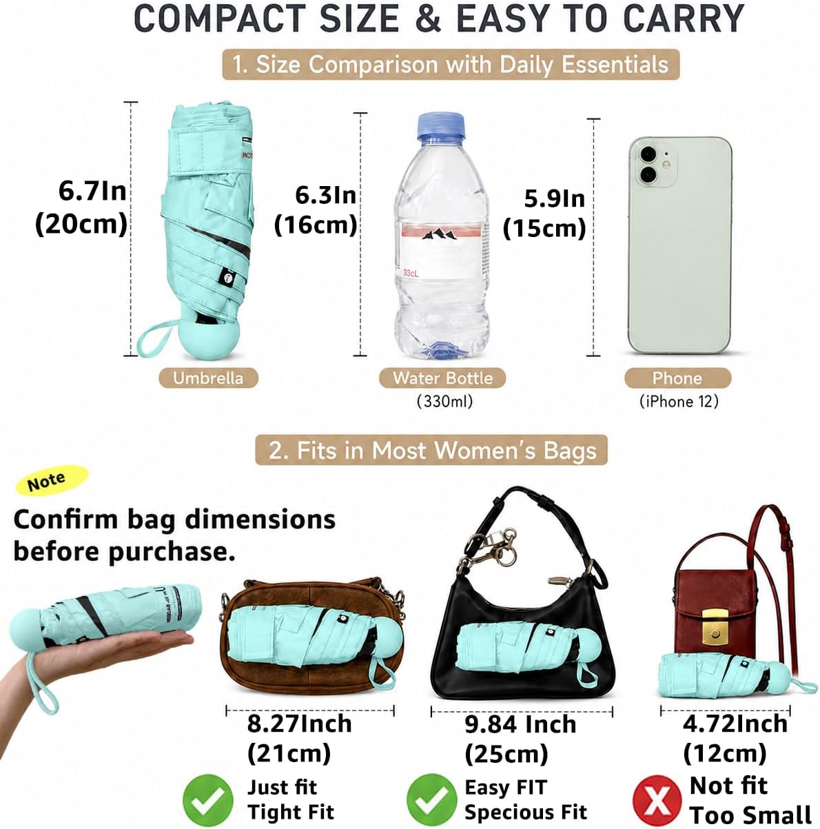 Thumbnail 3 de BAODINI Travel Essentials Mini Umbrella for Purse with Case