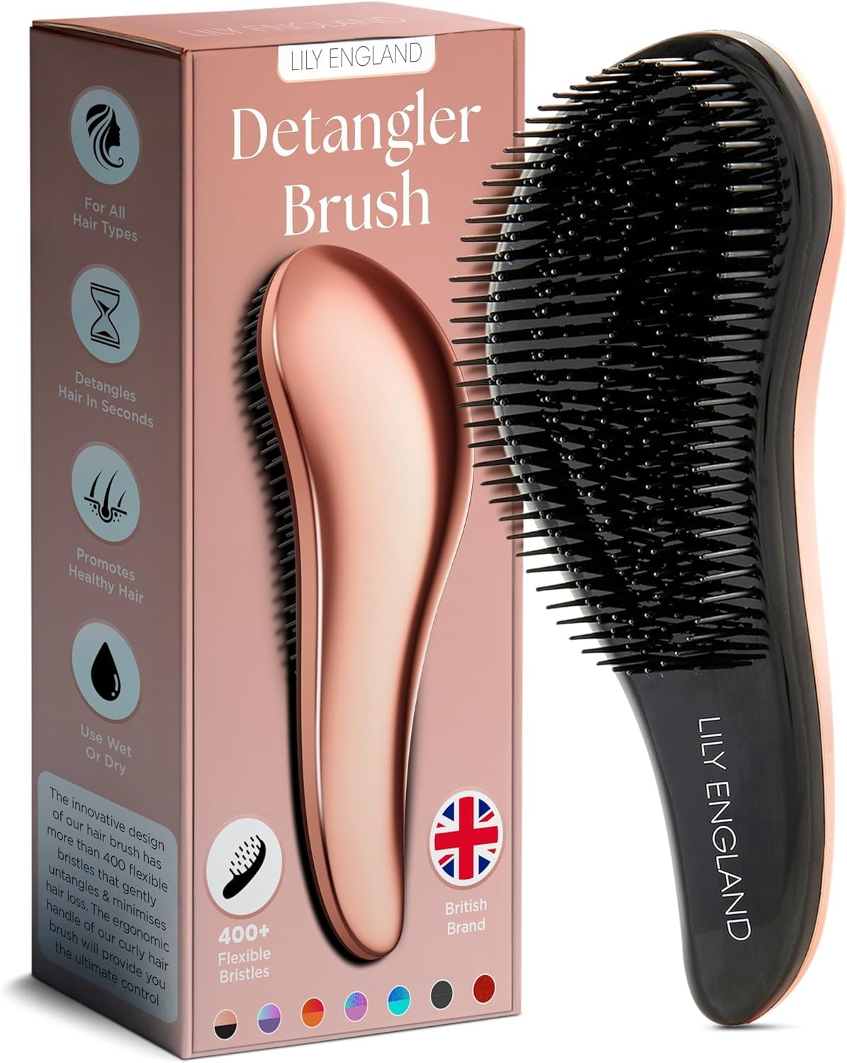 Detalle de Haarbürste ohne Ziepen von Lily England (Roségold) – Entwirrbürste für glattes und lockiges Haar