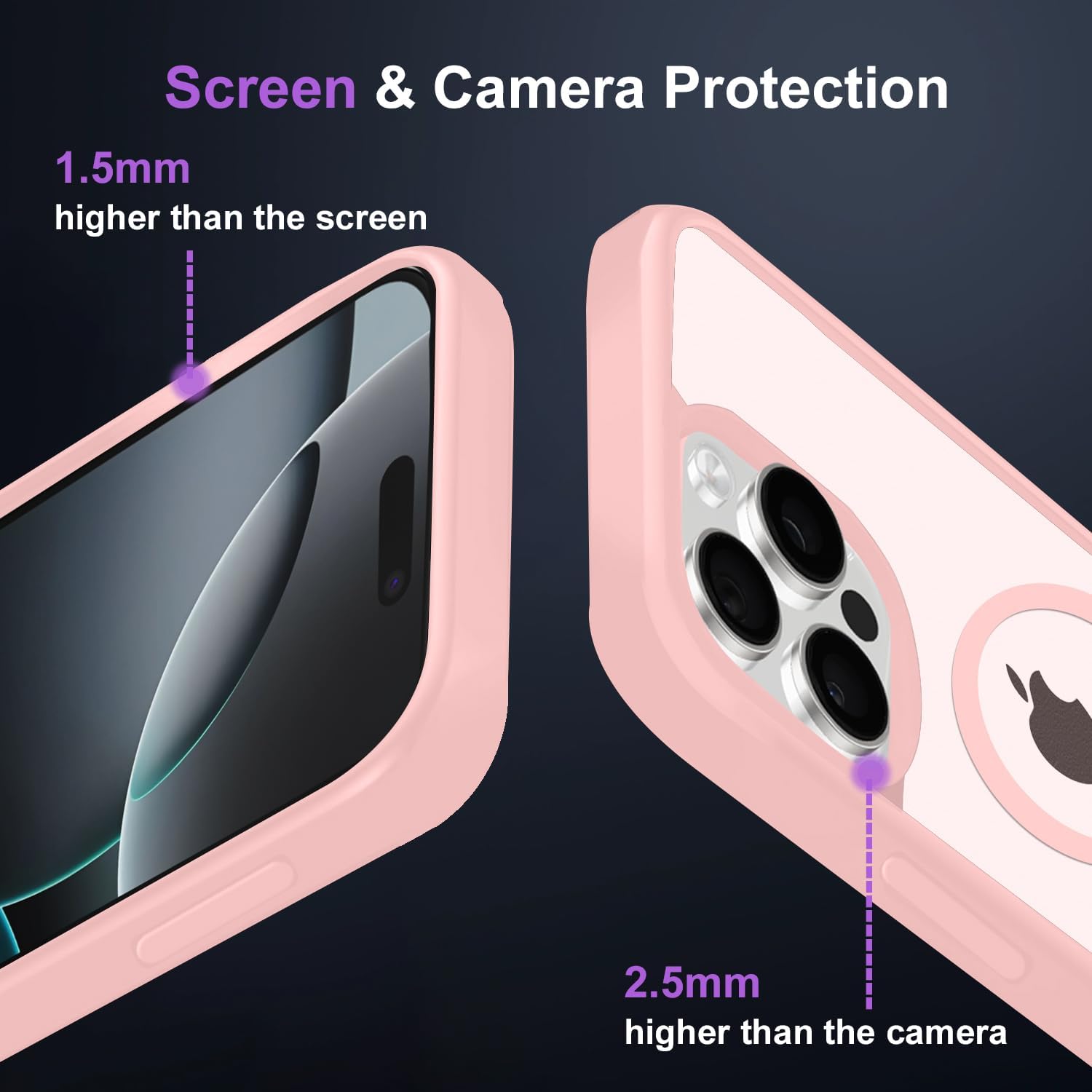 Detalle de Magnetic Cover per iPhone 16 Pro - Rosa chiaro, con 2 vetri temperati e bumper in TPU