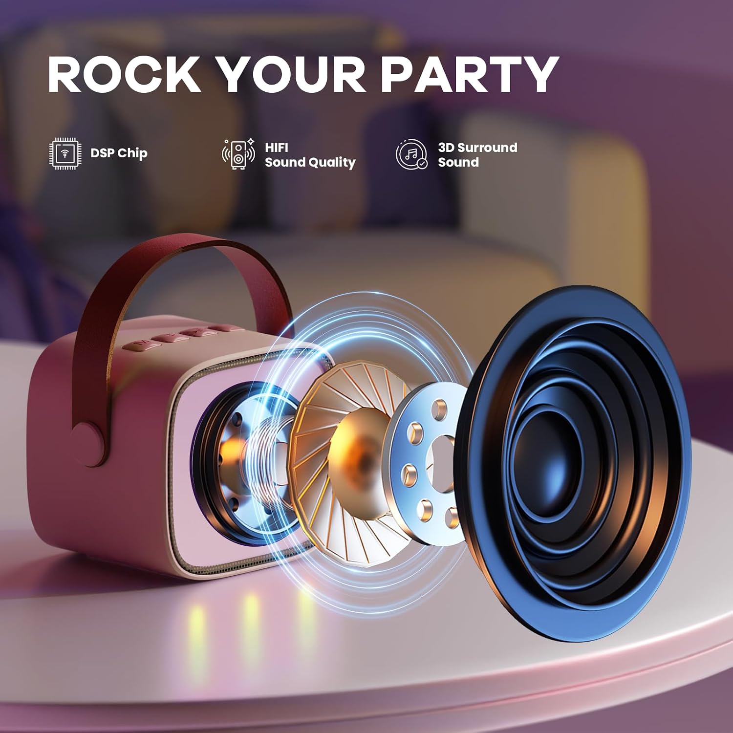 Detalle de YLL Mini Kinder-Karaoke-Maschine mit 2 Mikrofonen (Rosa) – tragbares Karaoke-Spielzeug für Kinder