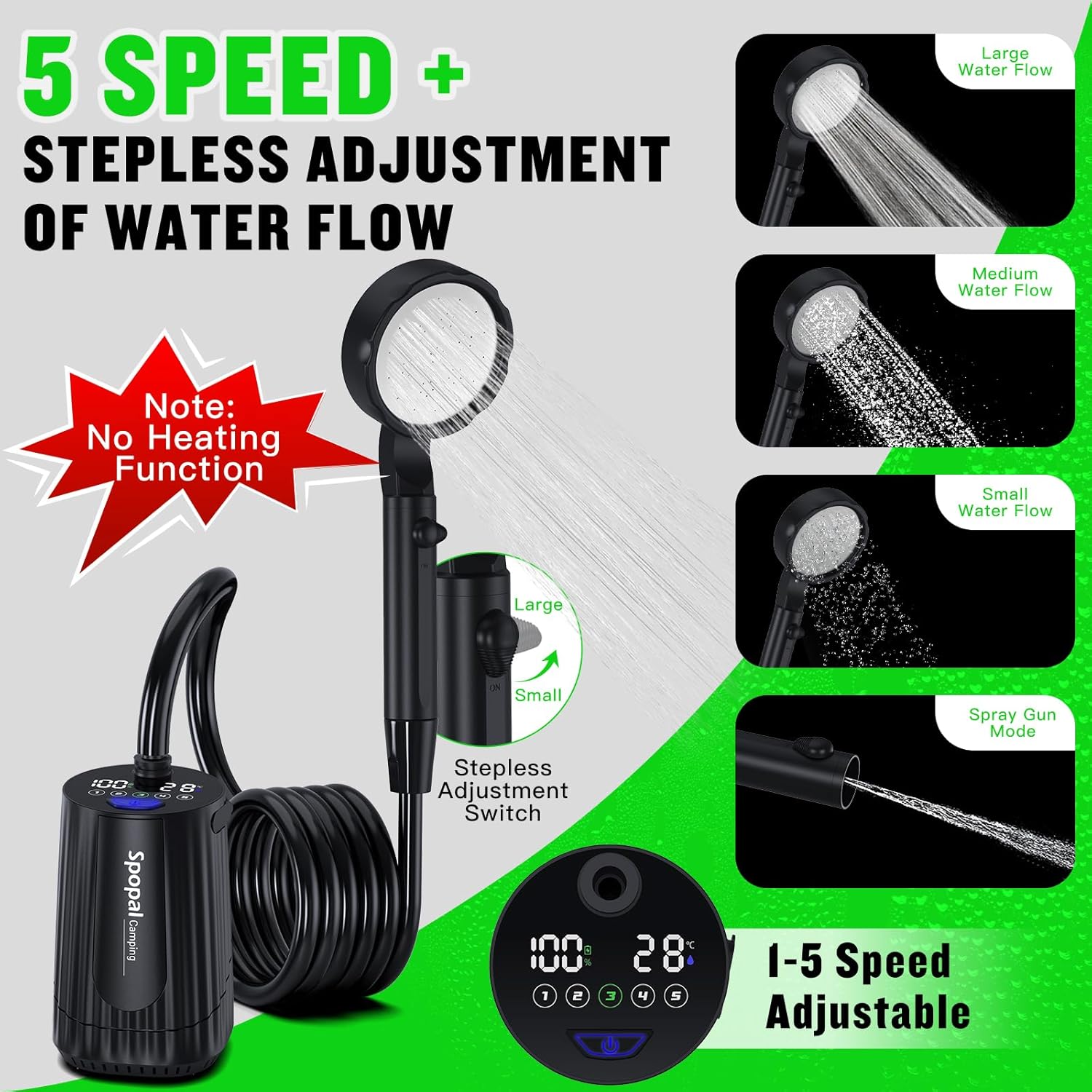 Detalle de Spopal Portable Shower 10000mAh LED display, IPX8