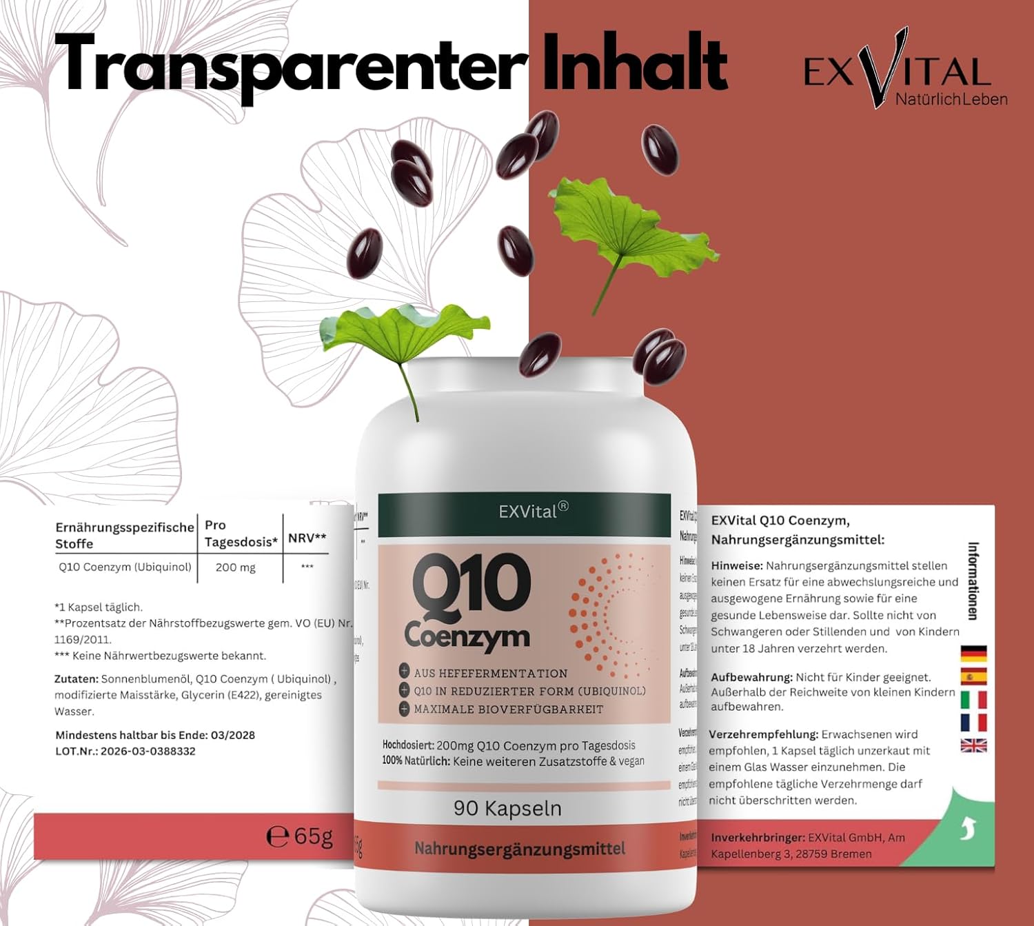 Thumbnail 5 de EXVital® Q10 Ubiquinol 200 mg – 90 vegane Kapseln (liposomal), laborgeprüft – für 3 Monate