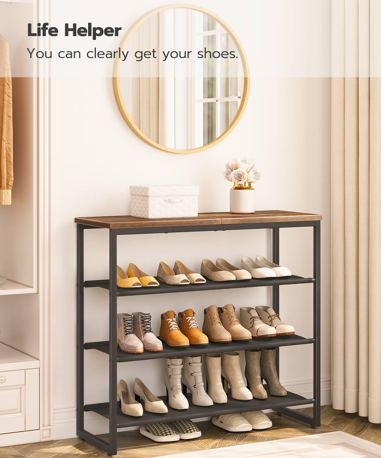 Detalle de HOOBRO BF47XJ01G1 4-Tier Shoe Rack for 12-16 Pairs ๐