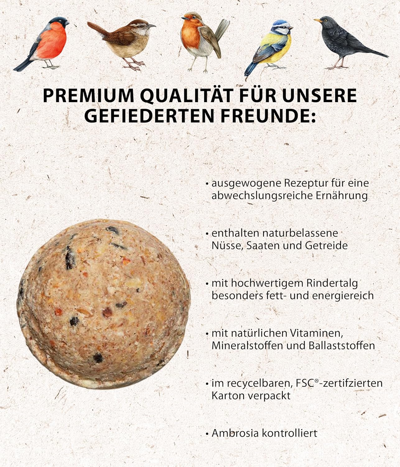 Detalle 2 de Dehner Natura Premium palline per cinciallegre con rete – 100 pezzi da 90 g