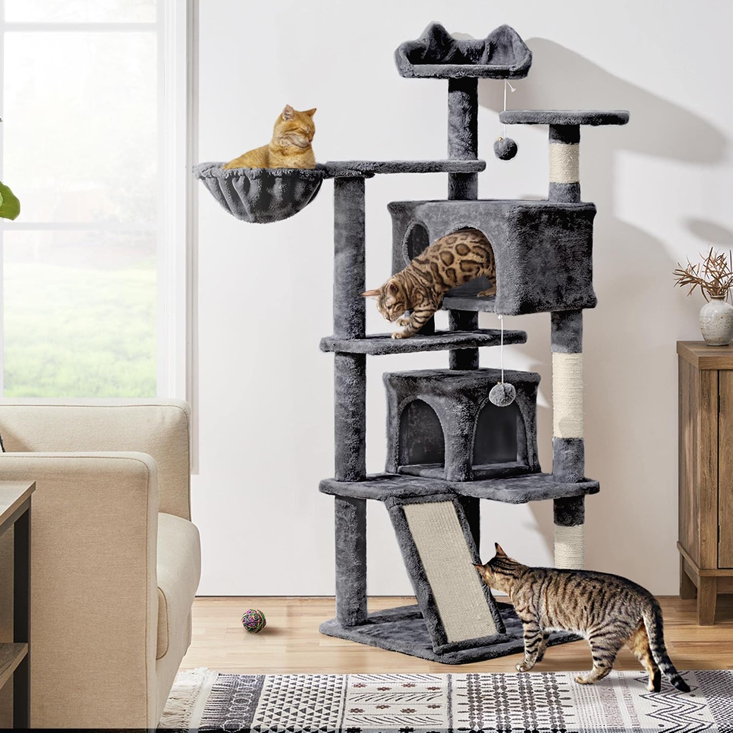 Detalle 2 de Yaheetech Arbre à Chat Multiniveau 145 cm Gris
