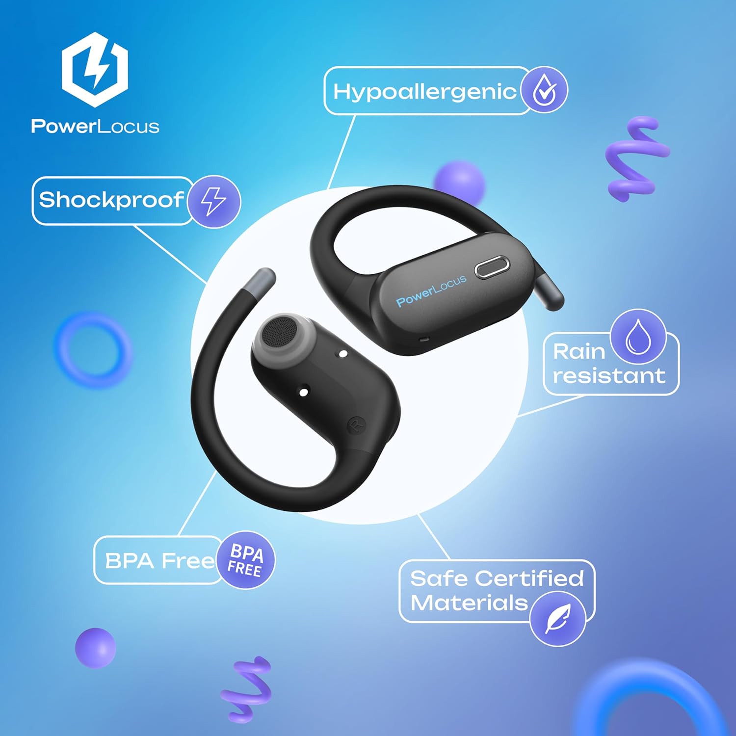Thumbnail 3 de PowerLocus Kids Wireless Open-Ear Headphones (Blue)