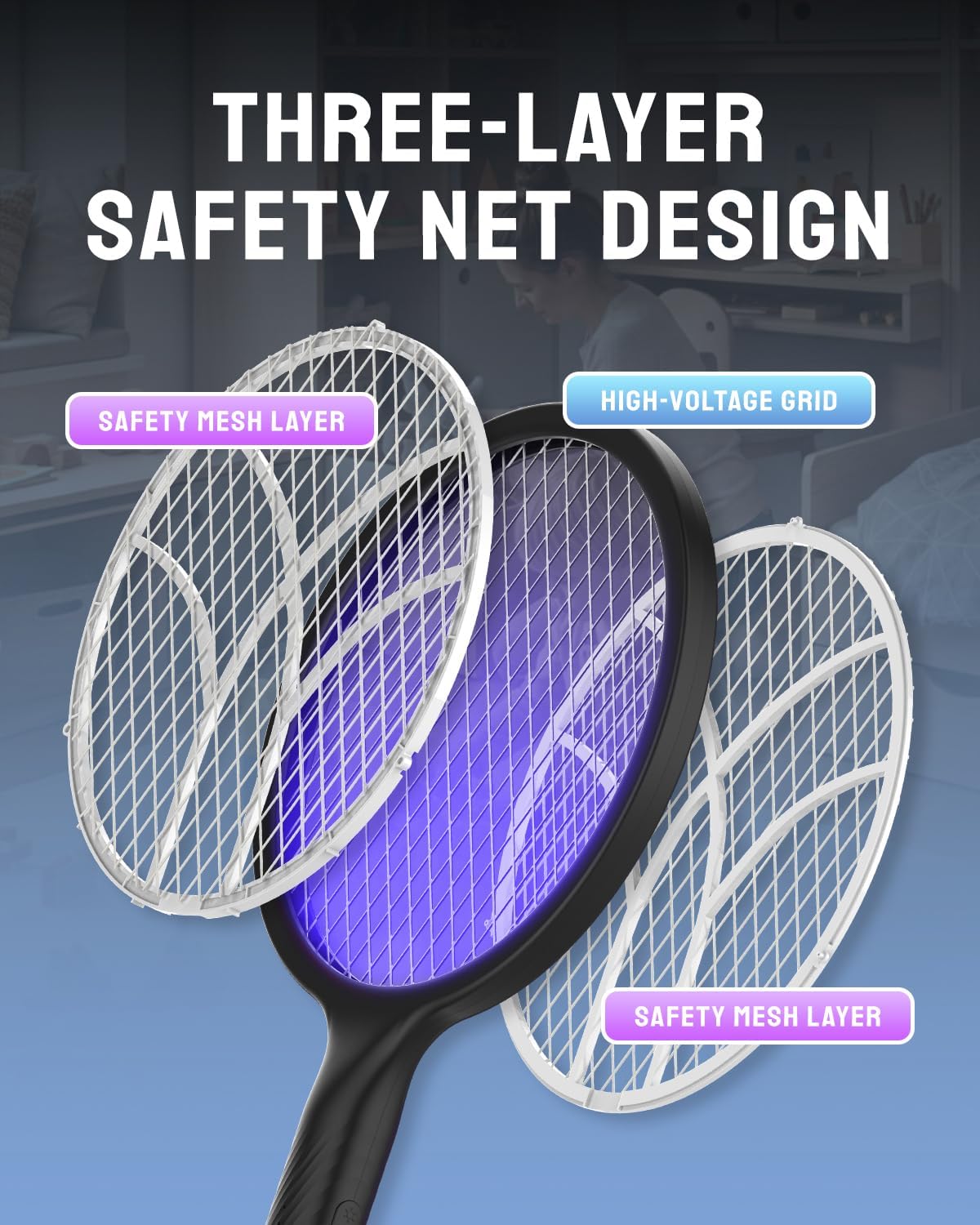 Thumbnail 6 de Mosiller DWP08 Electric Fly Swatter and Bug Zapper, 4000V, Rechargeable