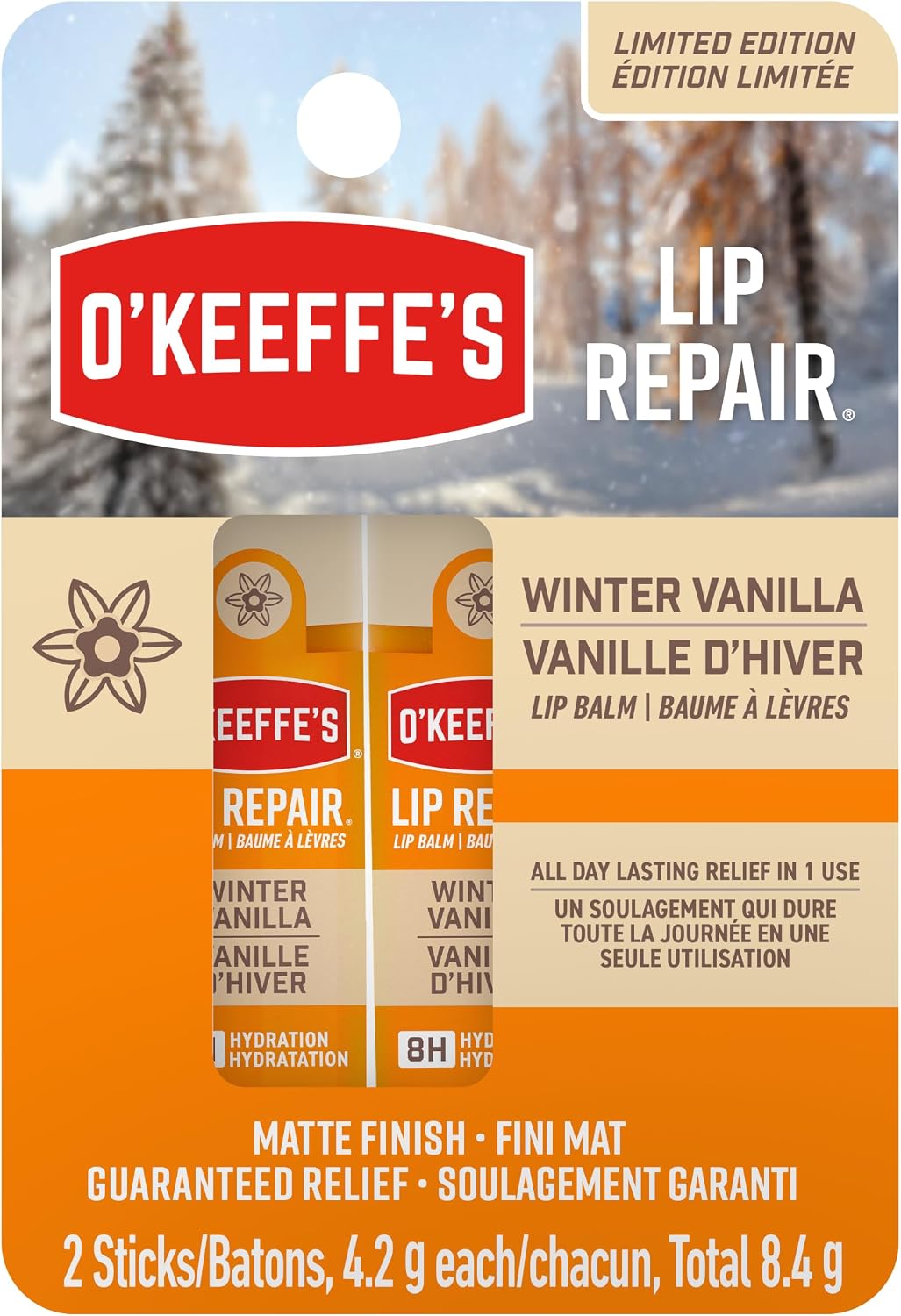 Detalle de O'Keeffe's Lip Repair Vanilla Lip Balm Twin Pack for Dry, Cracked Lips