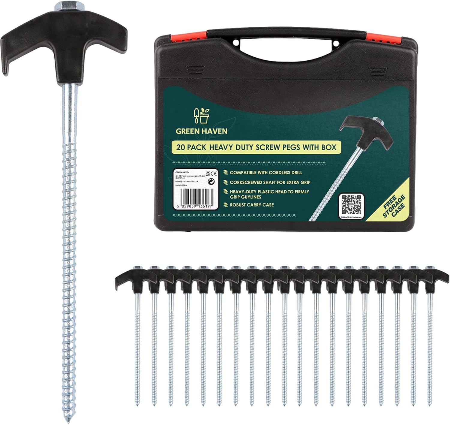 Green Haven Screw Tent Pegs 20 Pack