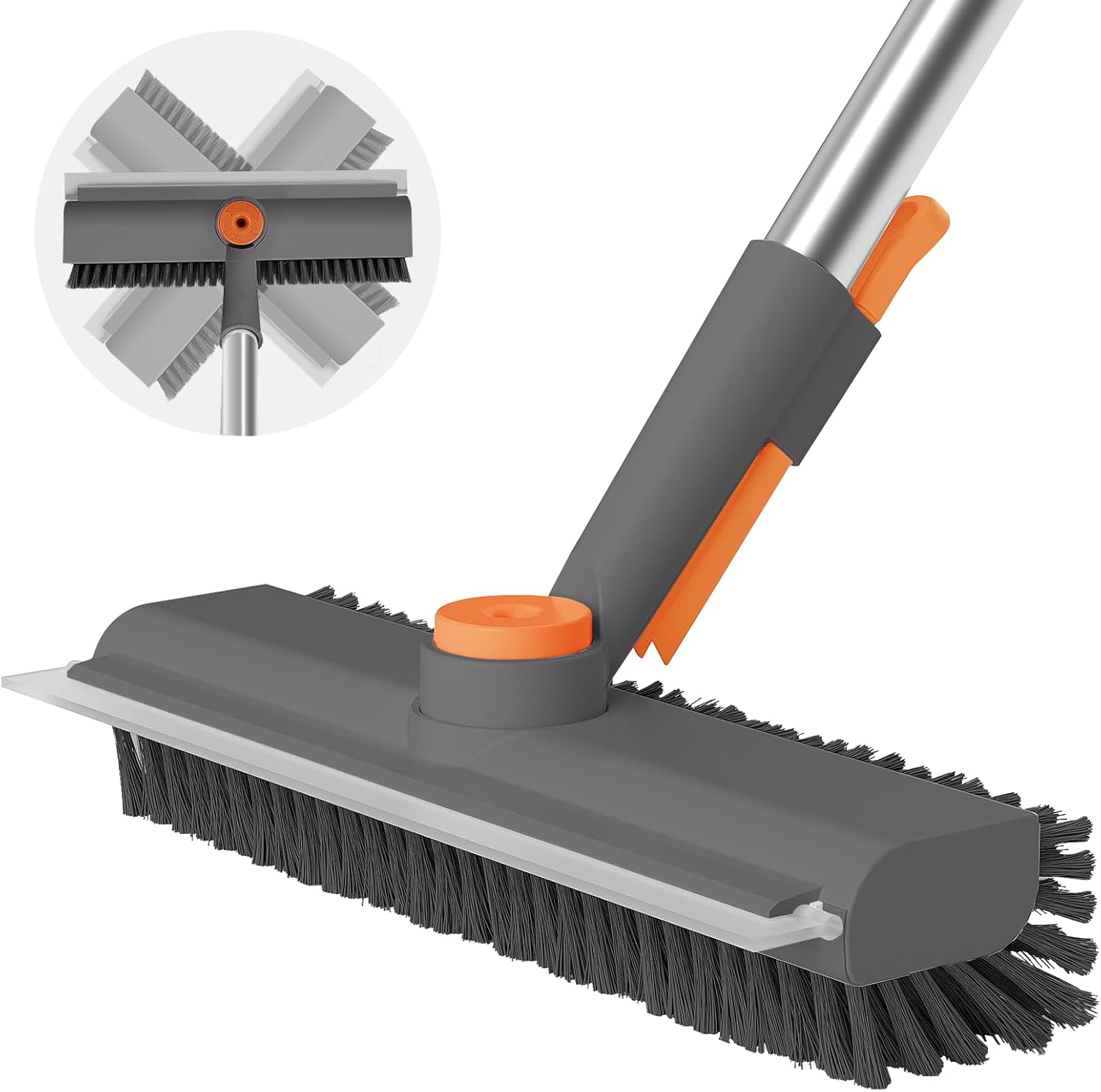 Detalle de Floor Scrub Brush with Long Handle — 3-in-1 Scrape and Heavy-Duty Stiff Bristle Scrubber (Gray, 1 Pack)
