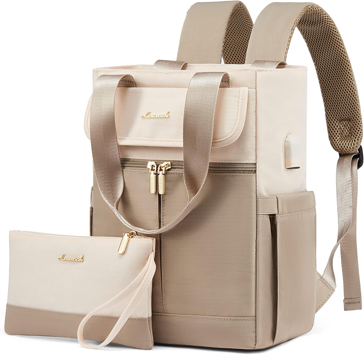 Thumbnail 6 de LOVEVOOK Damen Klein-Rucksack im City-Format mit 3 Fächern, wasserdicht – grau-rosa