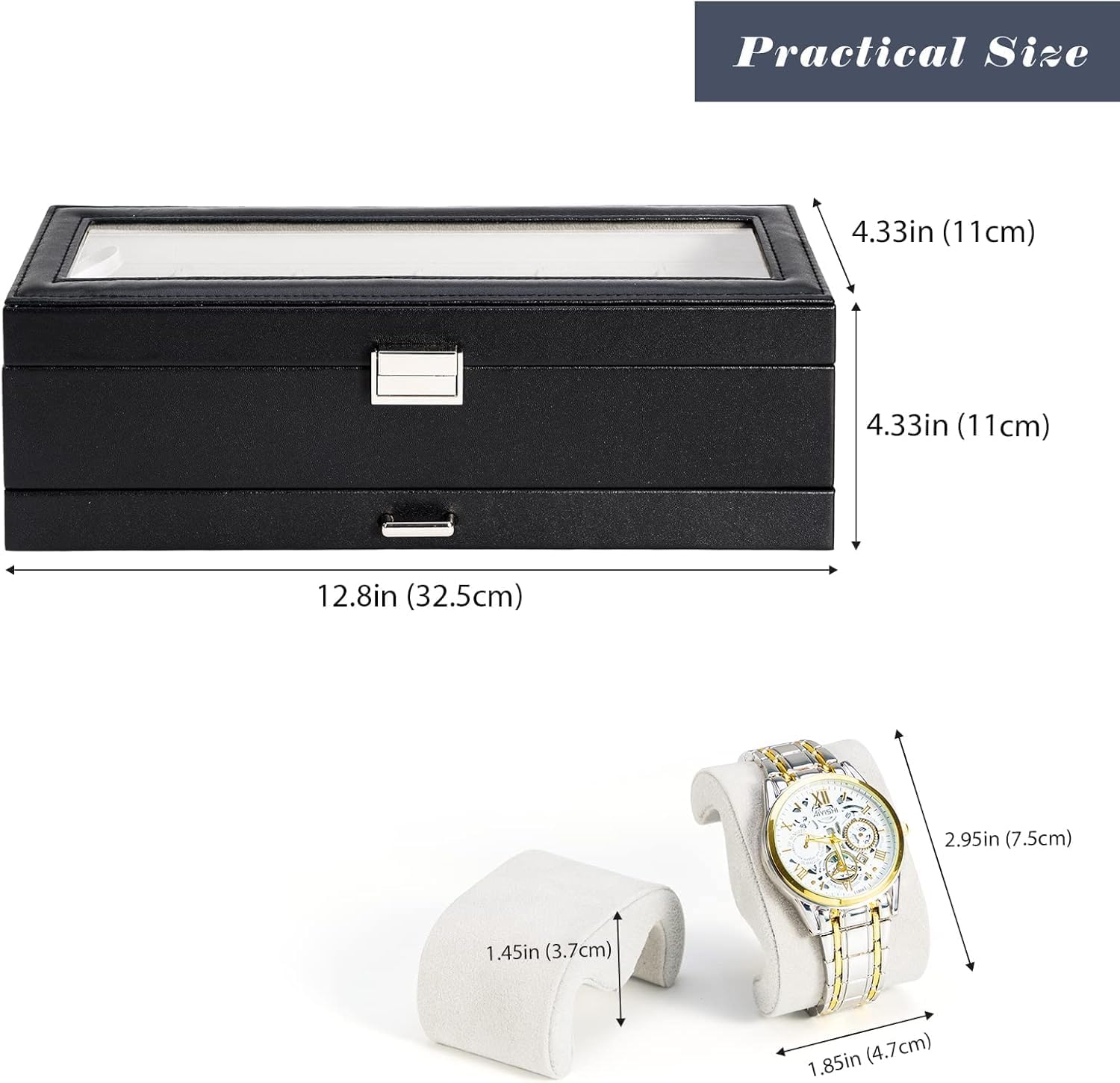 Detalle de ProCase 2 Ebenen Uhrenbox mit Glasdeckel – 6 Fächer, robustes PU-Leder Gehäuse & Schublade