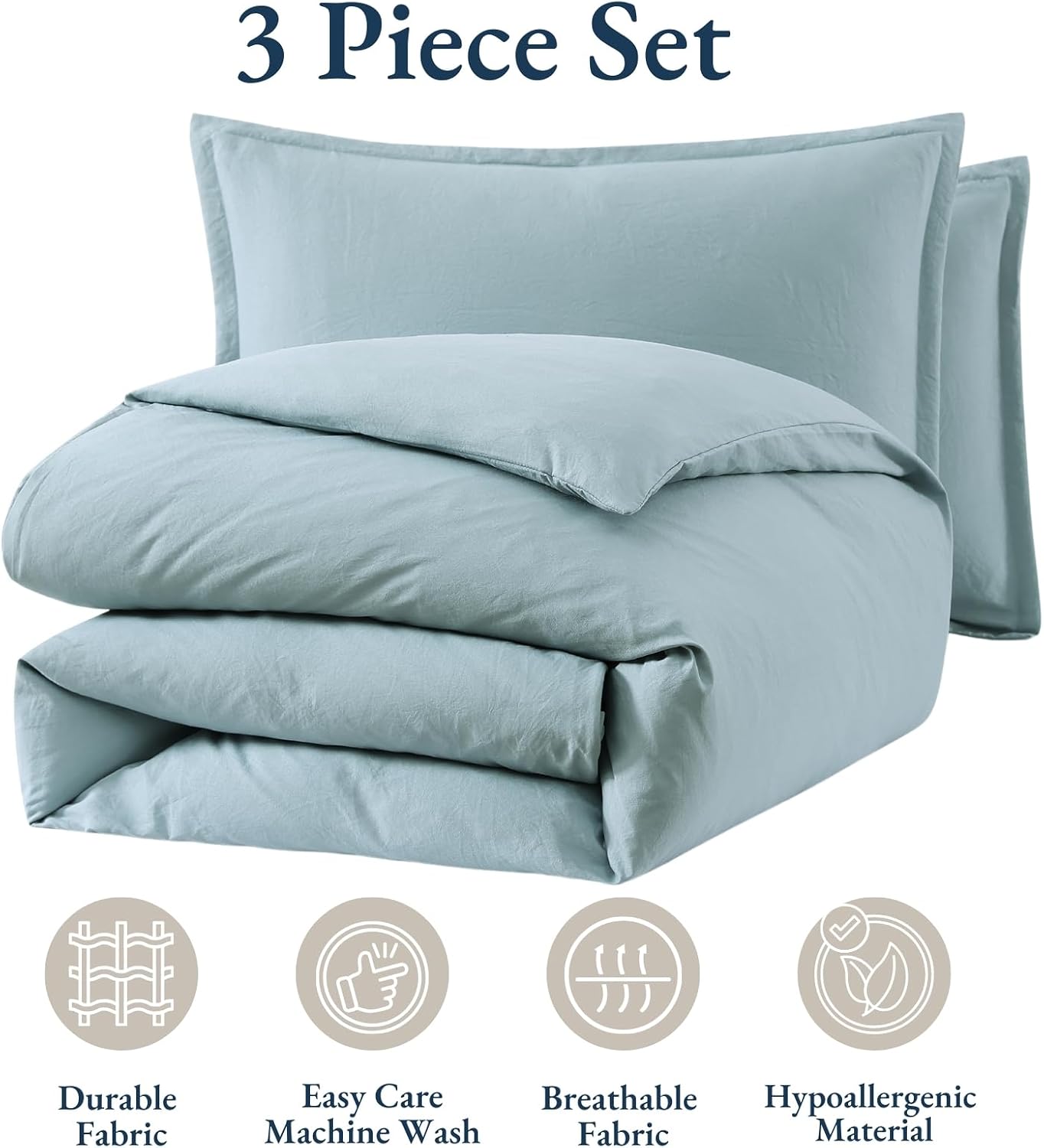 Detalle de LANE LINEN Single Duvet Cover Set French Blue – Pre-Washed Soft Microfibre Polyester