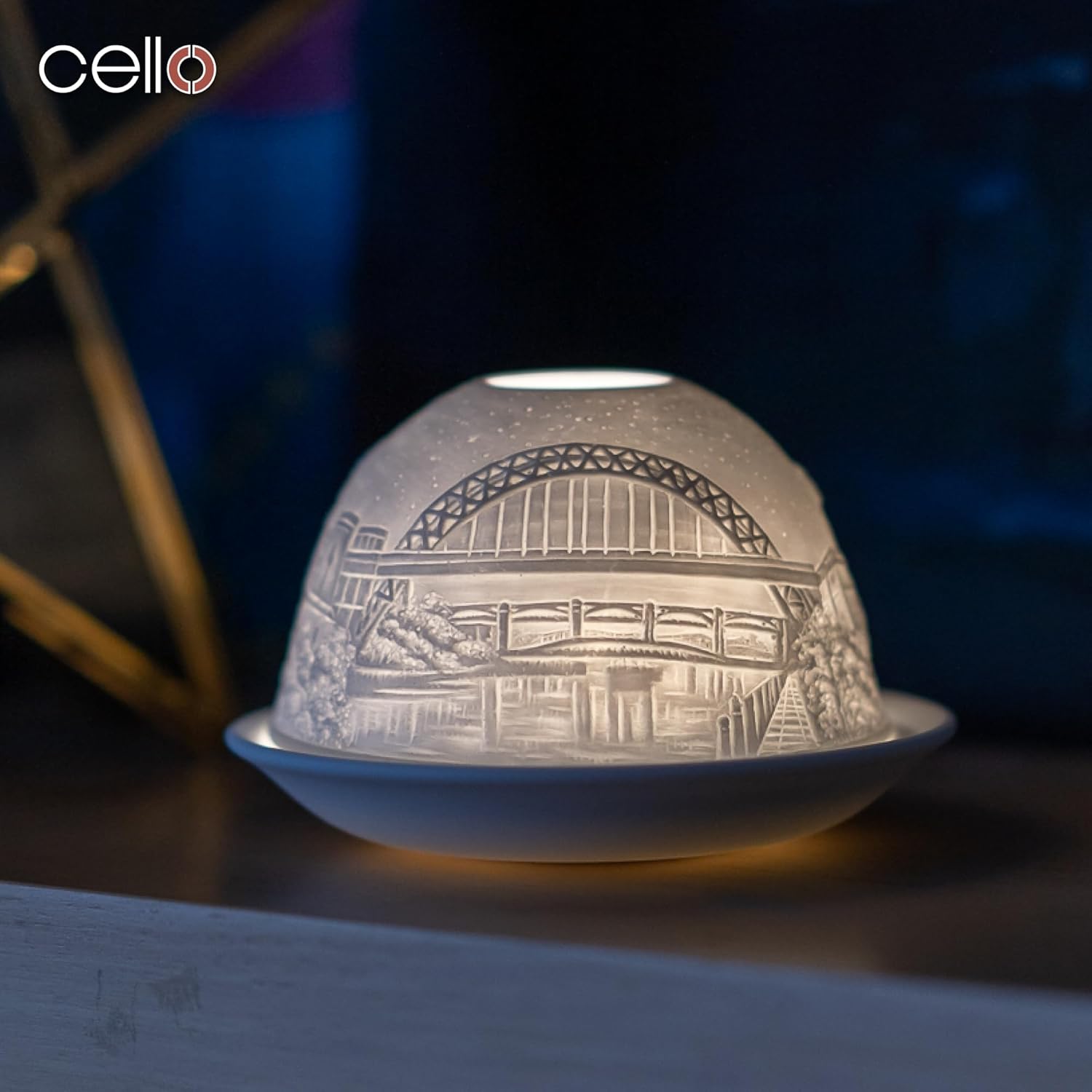Thumbnail 5 de Cello Porcelain Tealight Holder Dome – Tyne Bridge & Angel of the North 3D Projection Design
