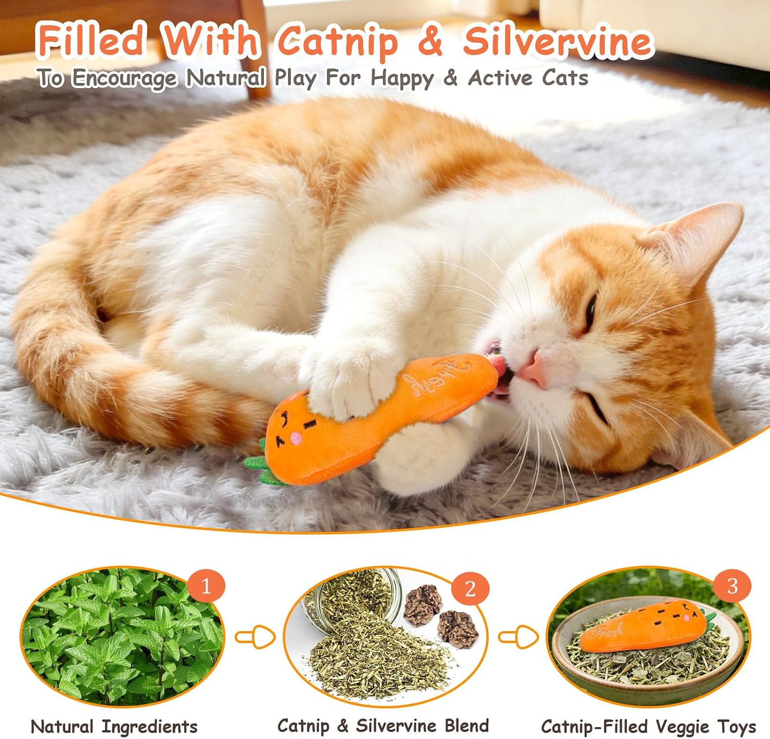 Detalle de ETEKYER Cat toys vegetable Catnip Plush Cat Toys, 5-Piece Vegetable Set