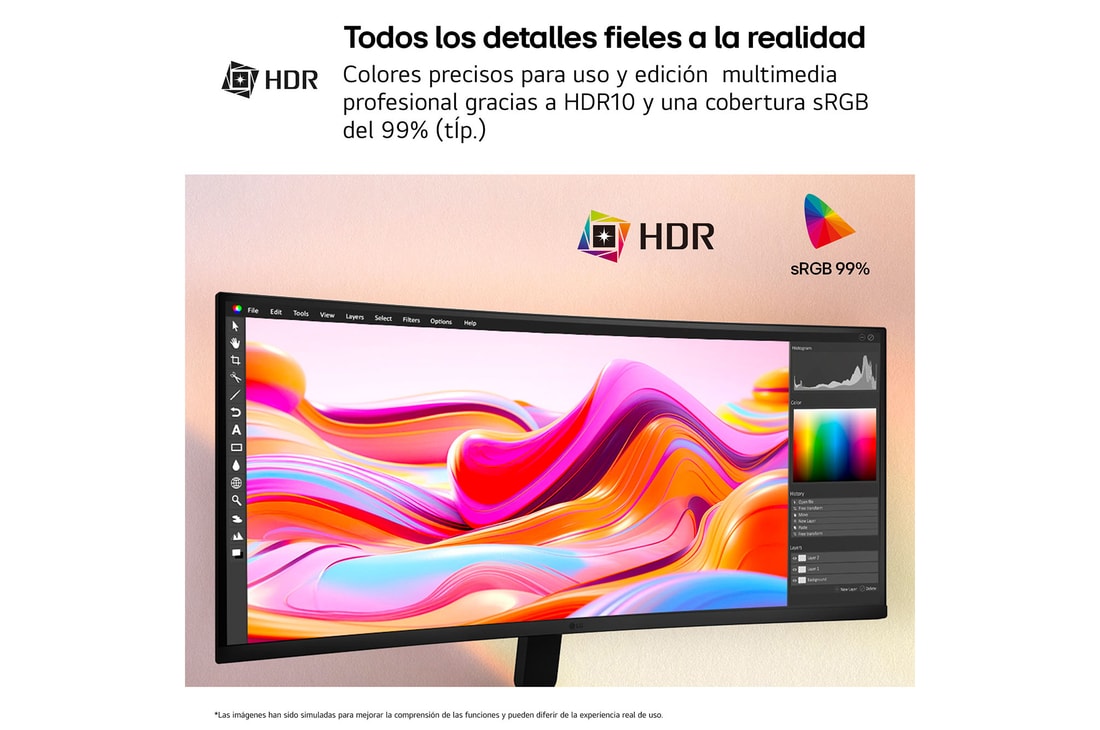Detalle de LG UltraWide 34U601B-B.OUTLET: monitor curvo 34'' 21:9 con panel VA y resolución WQHD