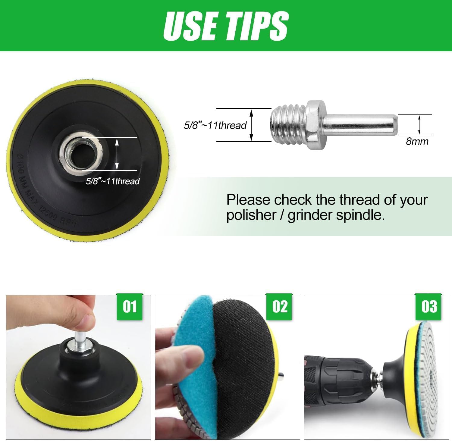 Thumbnail 5 de 16PCS Wet/Dry Diamond Polishing Pad Kit — 4 Inch, 30-6000 Grit with 5/8''-11 Backer Plate