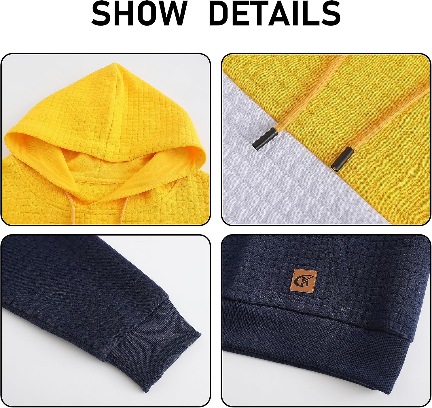 Detalle de YuKaiChen Herren Pullover Patchwork Hoodie mit Taschen – Jacquard Farbblock Langarm
