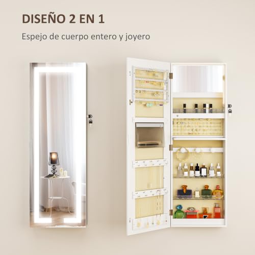 Detalle de HOMCOM espejo joyero con LED, cerradura y organizadores para joyas