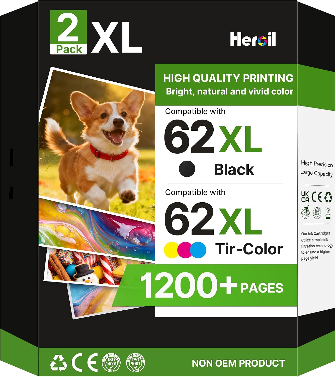 Detalle de Heroil 62XL Nero e Colore – Cartucce d'inchiostro HP 62XL compatibili (2-Pack) per Envy e OfficeJet