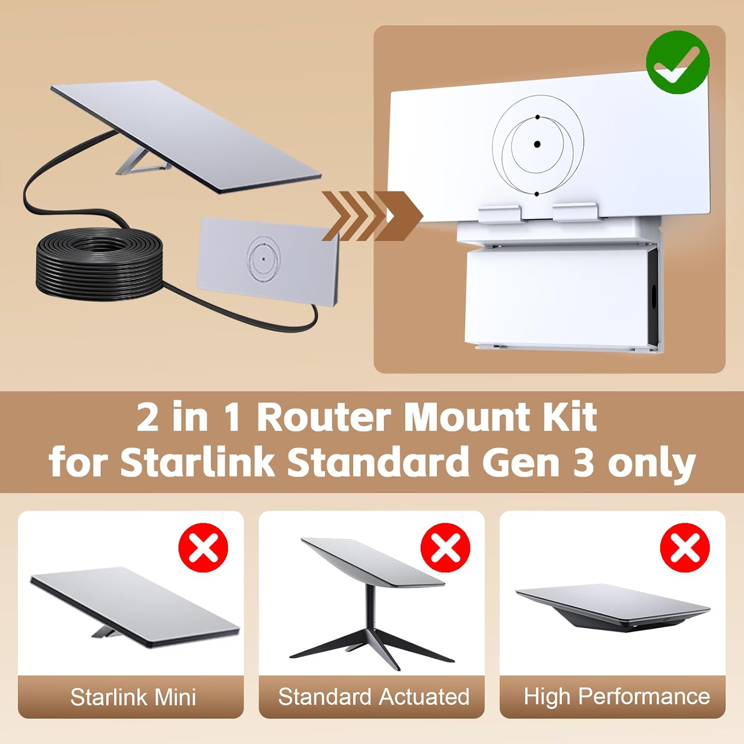 Detalle de UBeesize Starlink Mount, Standard Router 3 Wall Mount with Cable Caddy
