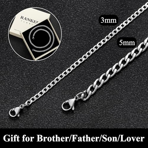Thumbnail 7 de RANKEEF Collier Homme Acier Inoxydable 3 mm à Maillons Cubains – Durable et Hypoallergénique