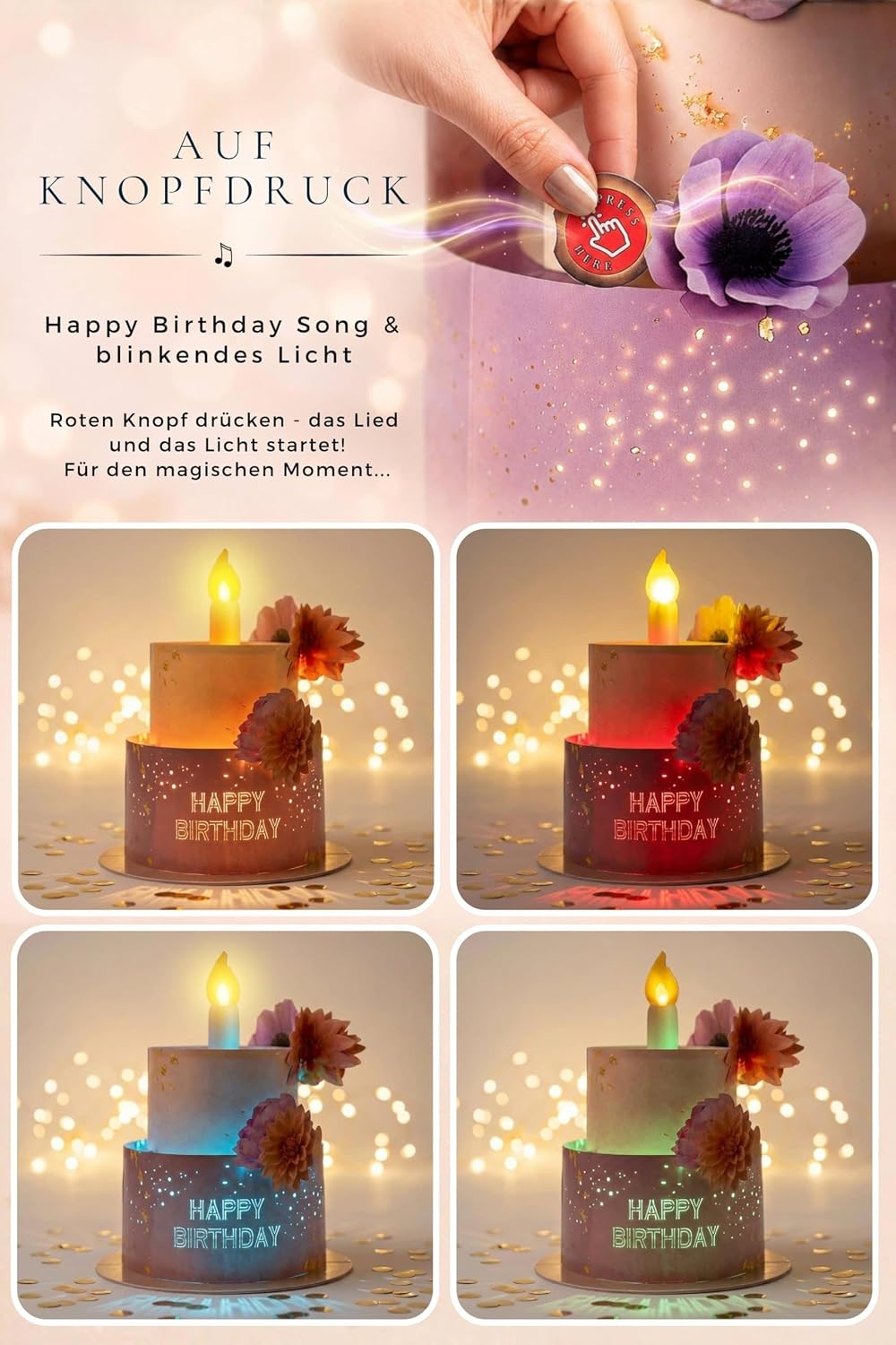 Thumbnail 1 de Joli Coon Geburtstagskarte mit Musik und Licht – 3D Pop Up Tortenkarte 20 x 24 cm