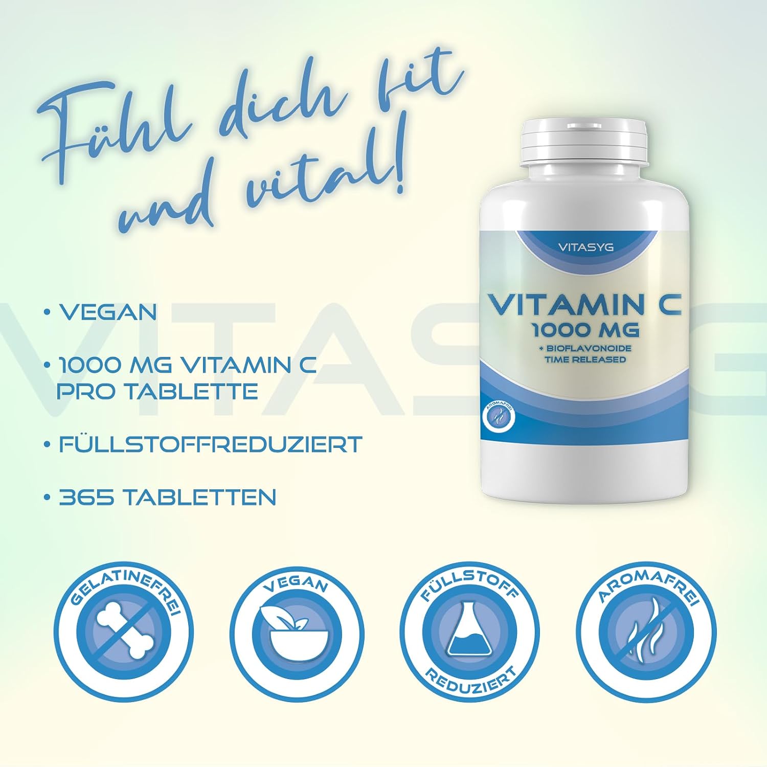 Detalle de Vitasyg Vitamin C 1000 mg Time-Release Tabletten (365 Stück) – vegan