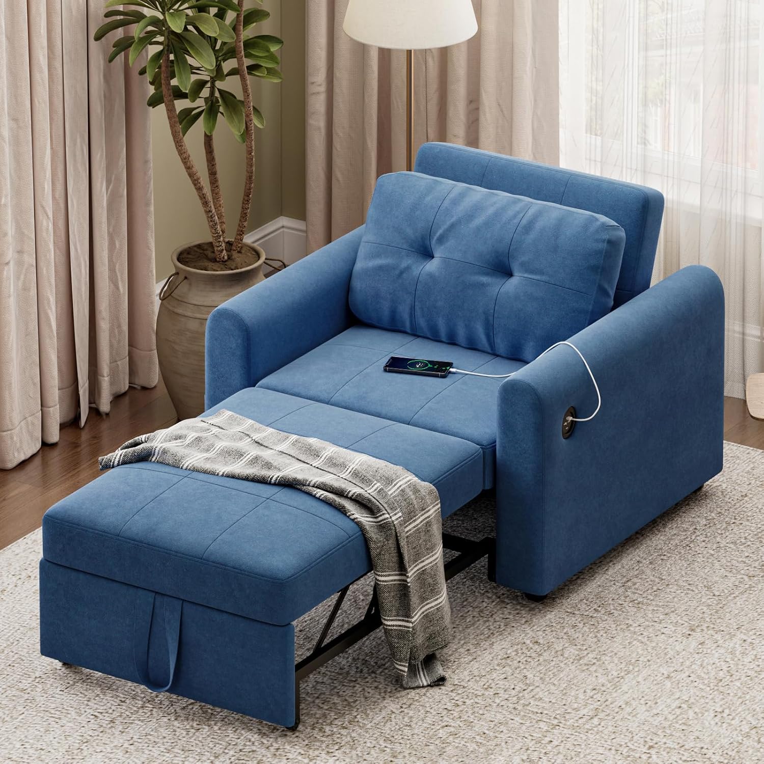Detalle de Luxstein Sillón 3 en 1 cama sofá Azul