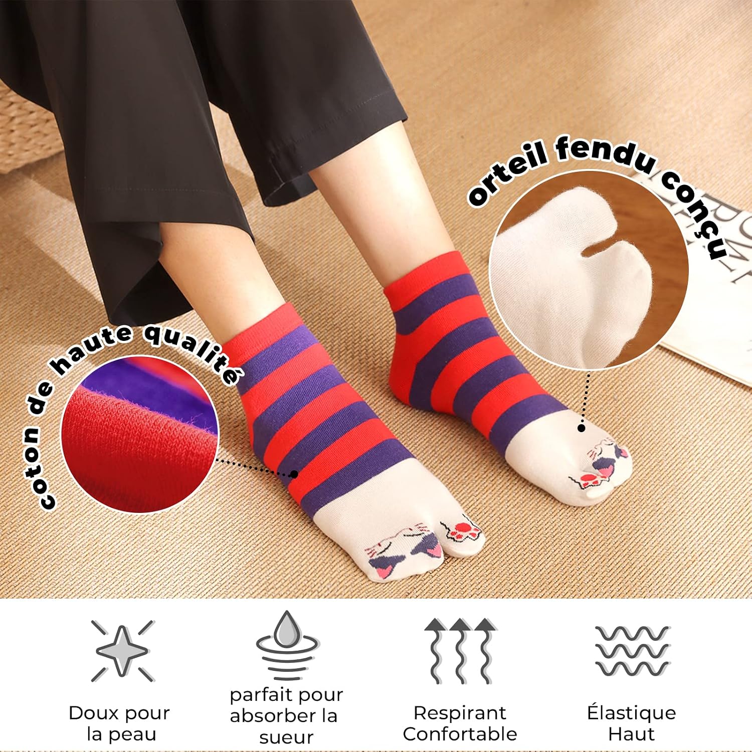 Thumbnail 2 de PUTUO Chaussettes Tabi Femme Japonaise 4 paires
