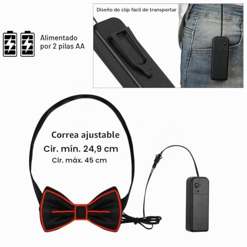 Detalle 2 de Alaoo Gafas LED Luminosas, 3 piezas (corbata, pajarita y tirantes) en rojo