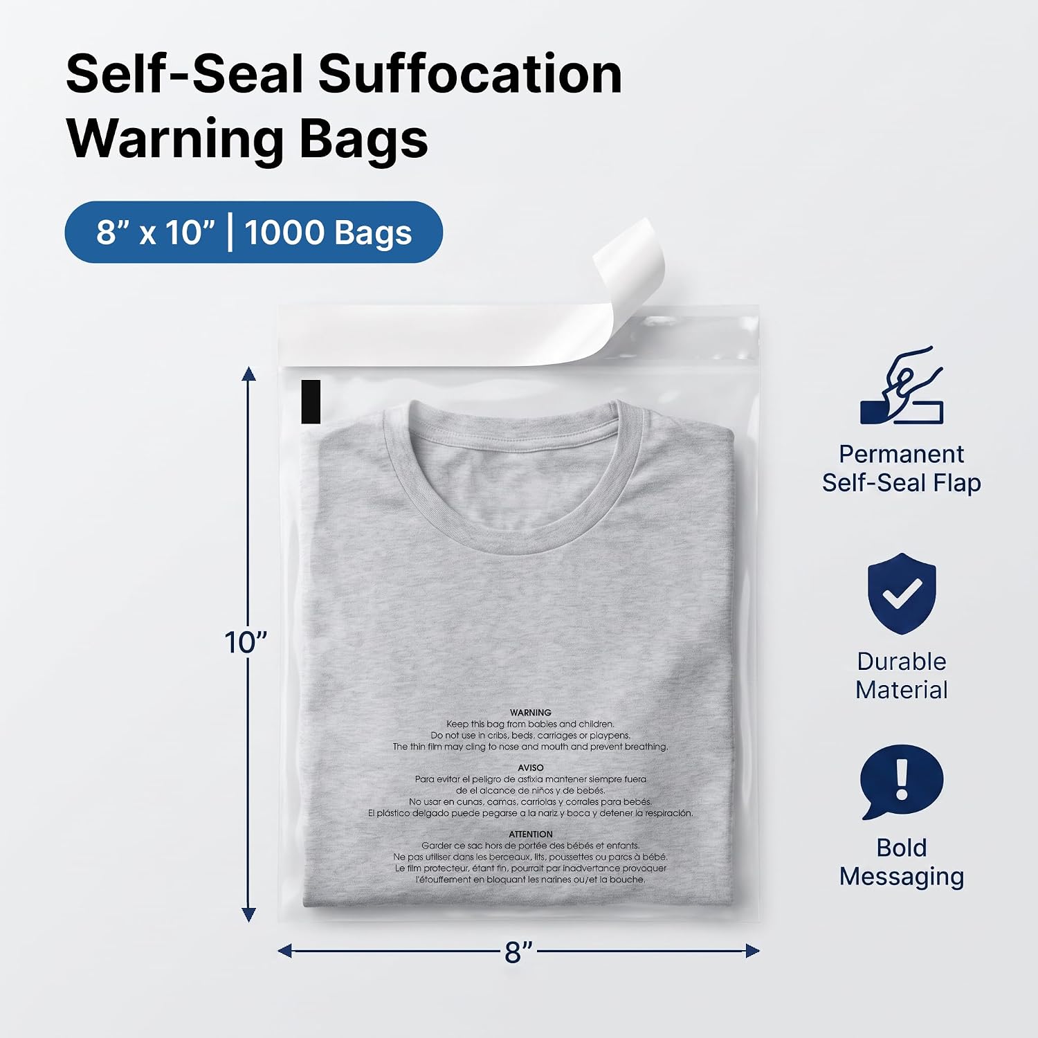 Detalle 2 de Spartan Industrial SFW-Bag-0810 8 x 10 Clear Poly Bags, 1.5 Mil, 1,000 Count
