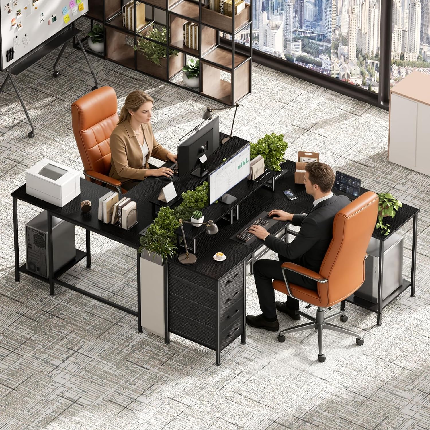 Thumbnail 1 de Korfile CD-026 L-Shaped Computer Desk, 59-Inch, Reversible with Charging Ports