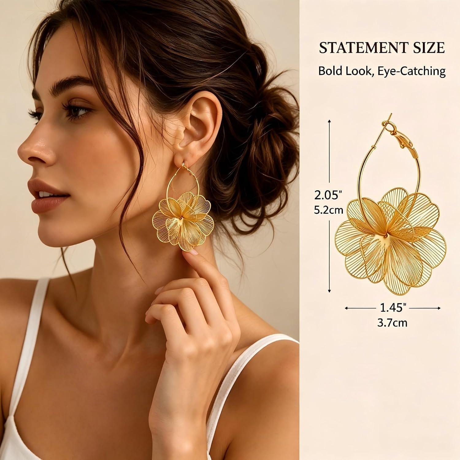 Detalle de GAXAYA Flower Drop Earrings, 2.05 x 1.45 Inches