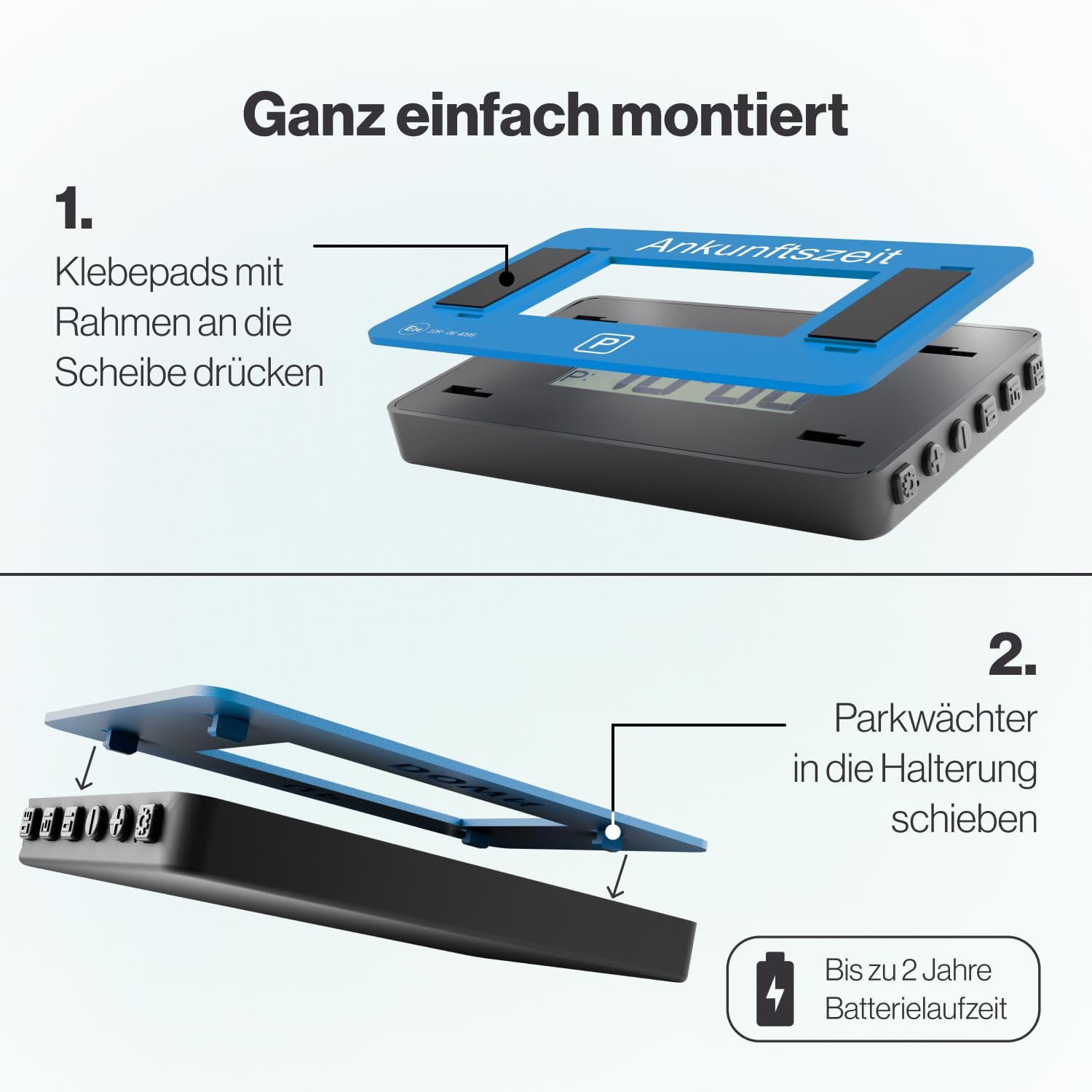Thumbnail 6 de Parkwächter V2 elektronische Parkscheibe mit StVO-Zulassung (ECE E24 10R – 06 4095) – Automatik, wechselbare Taktung, blau