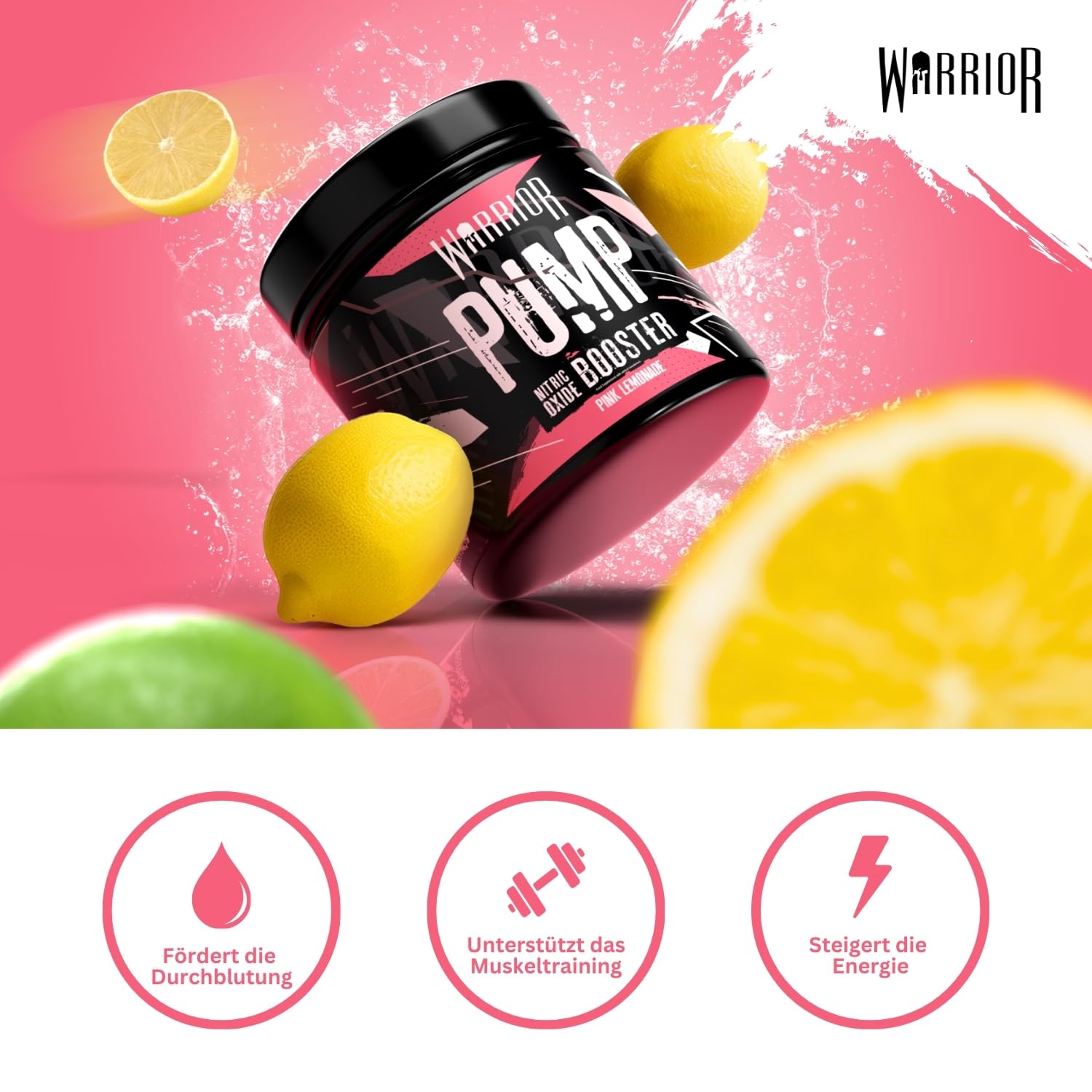Thumbnail 6 de Warrior Pump Pre-Workout Pulver 225 g (Rosa Limonade) – koffeinfrei & ohne Stimulanzien